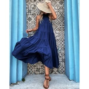 🔥FINAL SALE🔥 Boho Ruffle Tie Back Loose Fit Maxi Dress